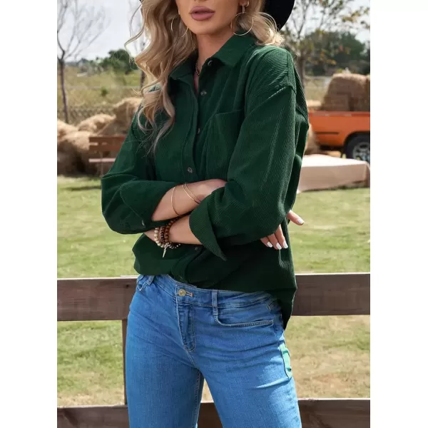 imageAstylish Women Corduroy Shirts Casual Long Sleeve Button Down Blouses TopU Deep Green