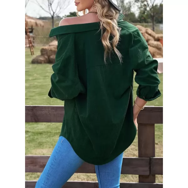 imageAstylish Women Corduroy Shirts Casual Long Sleeve Button Down Blouses TopU Deep Green