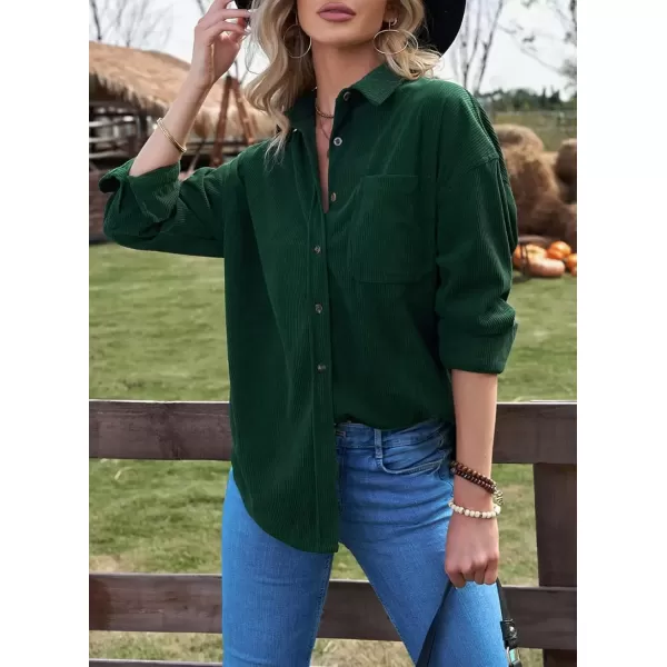 imageAstylish Women Corduroy Shirts Casual Long Sleeve Button Down Blouses TopU Deep Green