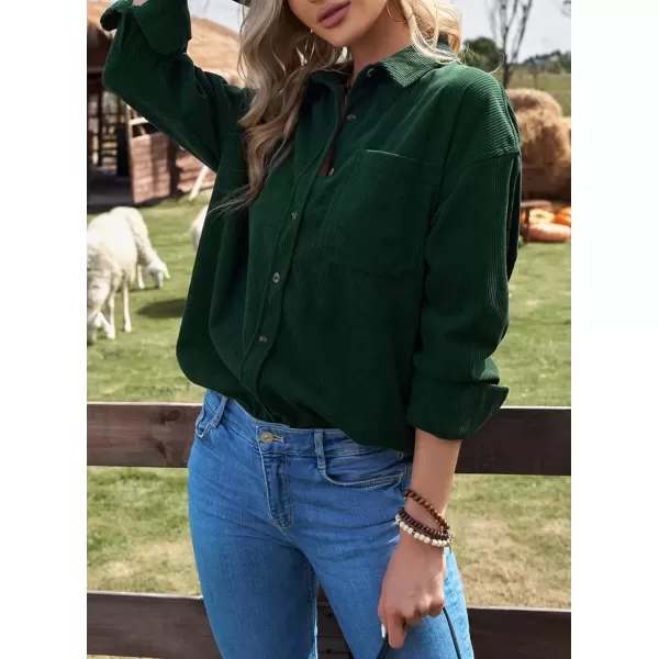 imageAstylish Women Corduroy Shirts Casual Long Sleeve Button Down Blouses TopU Deep Green