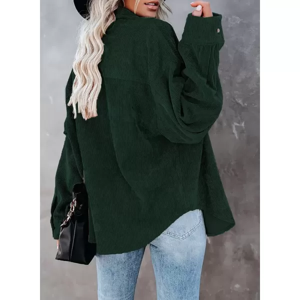 imageAstylish Women Corduroy Shirts Casual Long Sleeve Button Down Blouses TopU Deep Green