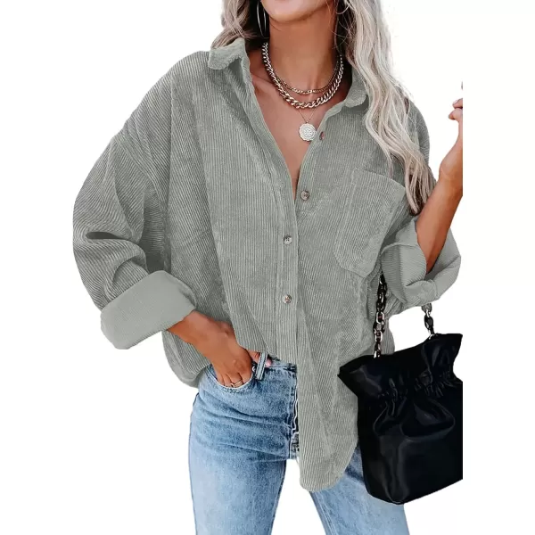 imageAstylish Women Corduroy Shirts Casual Long Sleeve Button Down Blouses TopU Gray