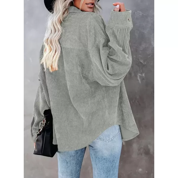 imageAstylish Women Corduroy Shirts Casual Long Sleeve Button Down Blouses TopU Gray