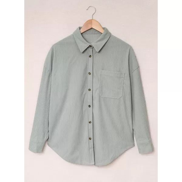 imageAstylish Women Corduroy Shirts Casual Long Sleeve Button Down Blouses TopU Gray