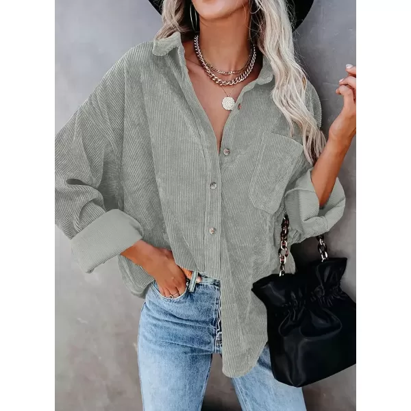 imageAstylish Women Corduroy Shirts Casual Long Sleeve Button Down Blouses TopU Gray
