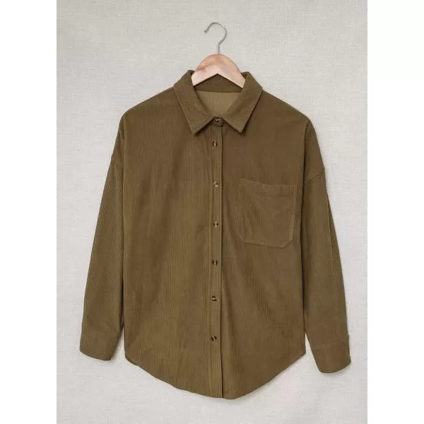 imageAstylish Women Corduroy Shirts Casual Long Sleeve Button Down Blouses TopU Khaki