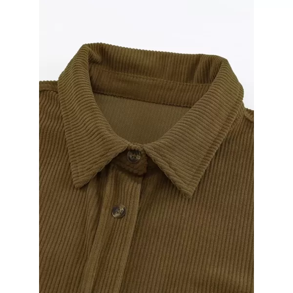 imageAstylish Women Corduroy Shirts Casual Long Sleeve Button Down Blouses TopU Khaki