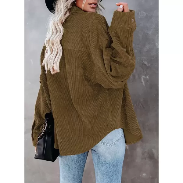 imageAstylish Women Corduroy Shirts Casual Long Sleeve Button Down Blouses TopU Khaki