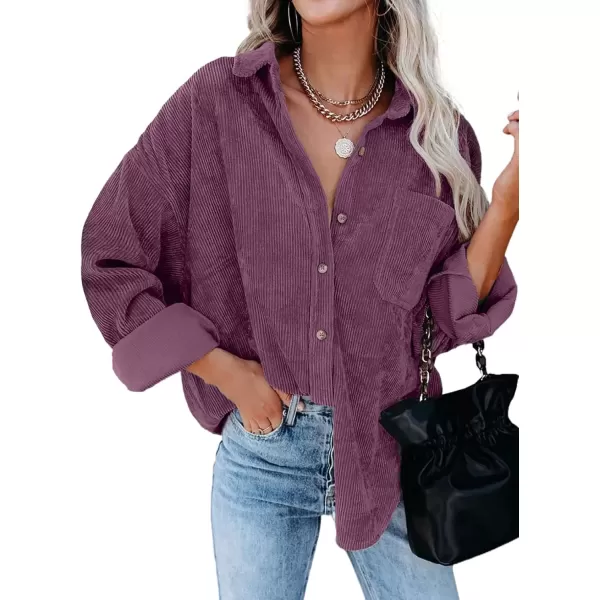 imageAstylish Women Corduroy Shirts Casual Long Sleeve Button Down Blouses TopU Purple
