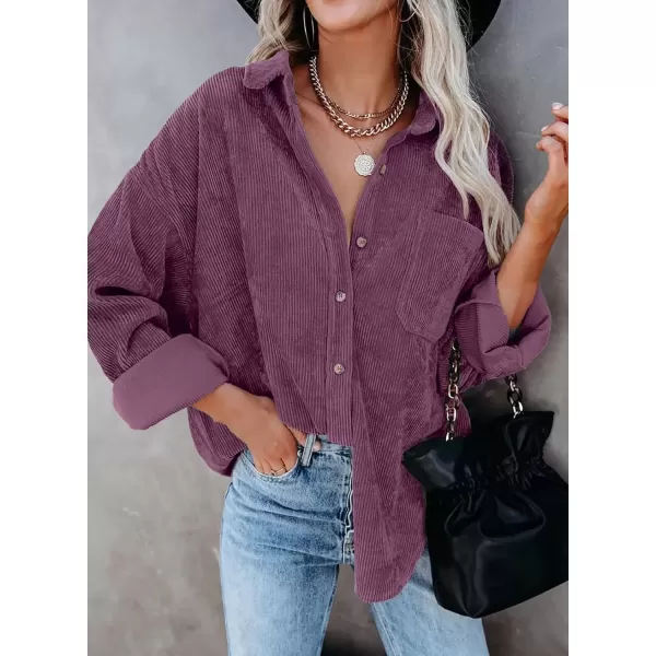 imageAstylish Women Corduroy Shirts Casual Long Sleeve Button Down Blouses TopU Purple