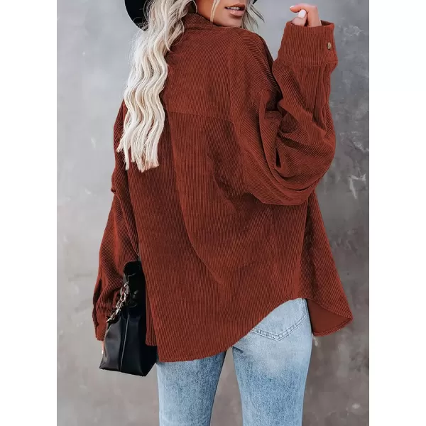 imageAstylish Women Corduroy Shirts Casual Long Sleeve Button Down Blouses TopU Red