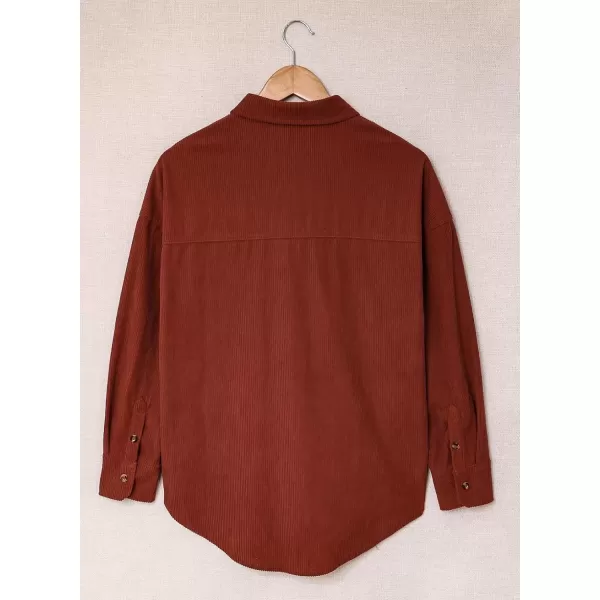 imageAstylish Women Corduroy Shirts Casual Long Sleeve Button Down Blouses TopU Red