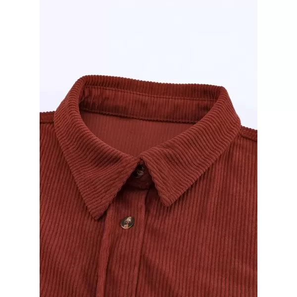 imageAstylish Women Corduroy Shirts Casual Long Sleeve Button Down Blouses TopU Red