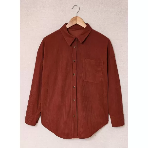 imageAstylish Women Corduroy Shirts Casual Long Sleeve Button Down Blouses TopU Red