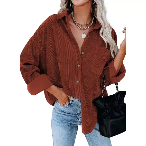 imageAstylish Women Corduroy Shirts Casual Long Sleeve Button Down Blouses TopU Red