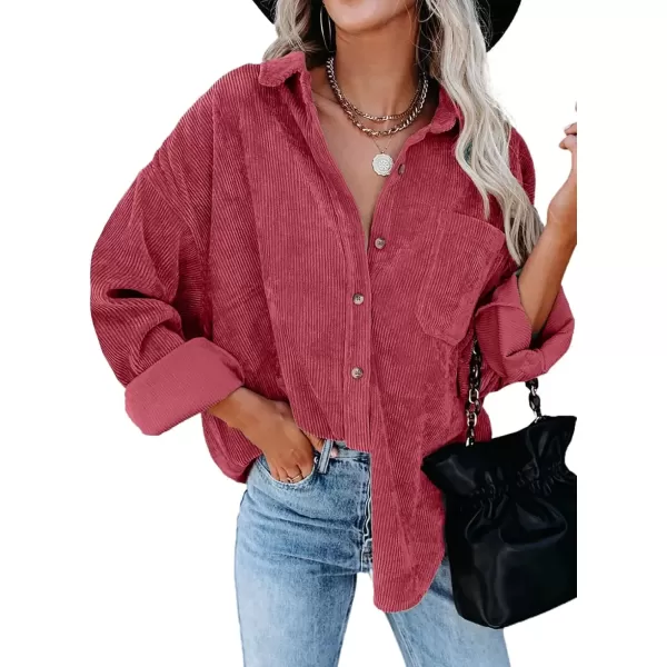 imageAstylish Women Corduroy Shirts Casual Long Sleeve Button Down Blouses TopU Rose