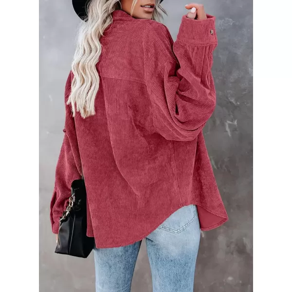 imageAstylish Women Corduroy Shirts Casual Long Sleeve Button Down Blouses TopU Rose