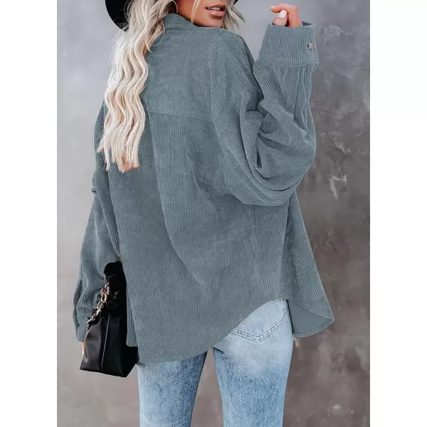 imageAstylish Women Corduroy Shirts Casual Long Sleeve Button Down Blouses TopU Sky Blue