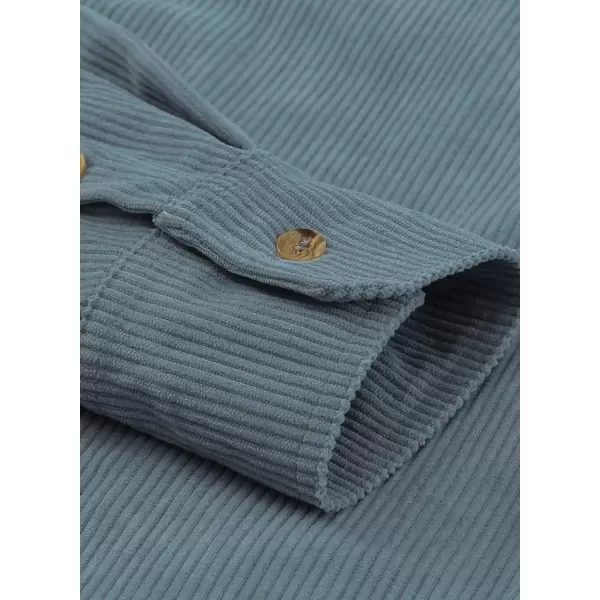 imageAstylish Women Corduroy Shirts Casual Long Sleeve Button Down Blouses TopU Sky Blue