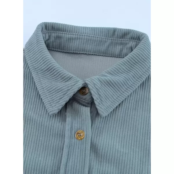 imageAstylish Women Corduroy Shirts Casual Long Sleeve Button Down Blouses TopU Sky Blue