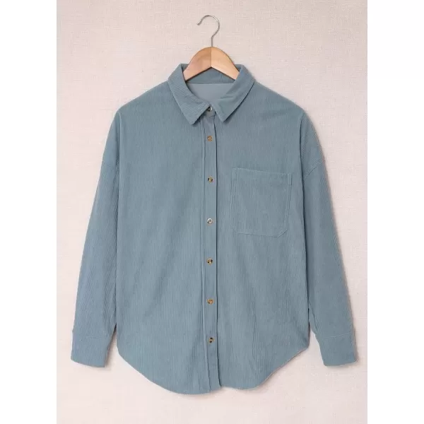 imageAstylish Women Corduroy Shirts Casual Long Sleeve Button Down Blouses TopU Sky Blue