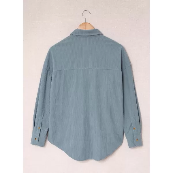 imageAstylish Women Corduroy Shirts Casual Long Sleeve Button Down Blouses TopU Sky Blue