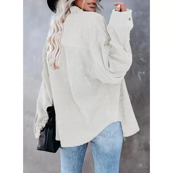 imageAstylish Women Corduroy Shirts Casual Long Sleeve Button Down Blouses TopU White