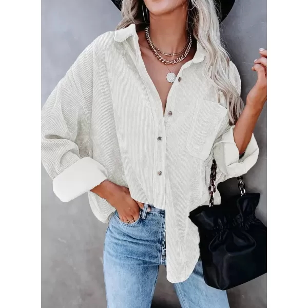 imageAstylish Women Corduroy Shirts Casual Long Sleeve Button Down Blouses TopU White