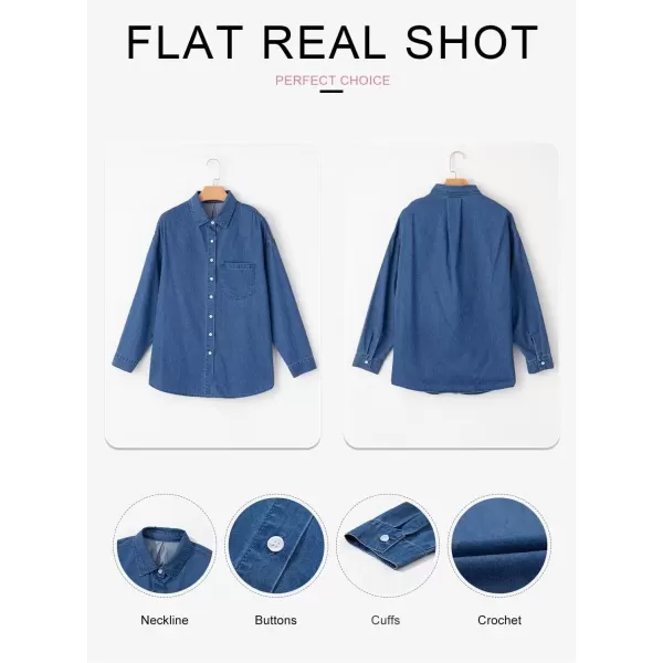 imageAstylish Women Denim Shirts Button Down Blouse Long Sleeve V Neck Casual TopsAshleigh Blue