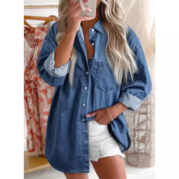 imageAstylish Women Denim Shirts Button Down Blouse Long Sleeve V Neck Casual TopsAshleigh Blue