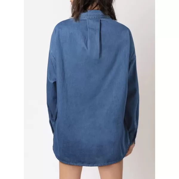 imageAstylish Women Denim Shirts Button Down Blouse Long Sleeve V Neck Casual TopsAshleigh Blue