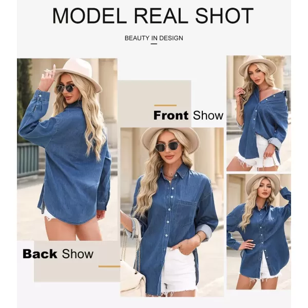 imageAstylish Women Denim Shirts Button Down Blouse Long Sleeve V Neck Casual TopsAshleigh Blue