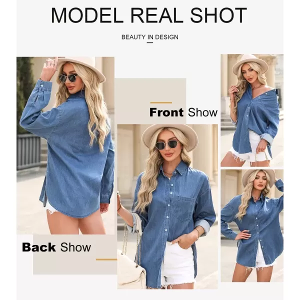 imageAstylish Women Denim Shirts Button Down Blouse Long Sleeve V Neck Casual TopsBeau Blue