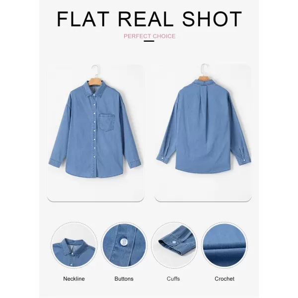 imageAstylish Women Denim Shirts Button Down Blouse Long Sleeve V Neck Casual TopsBeau Blue