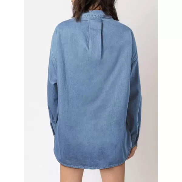 imageAstylish Women Denim Shirts Button Down Blouse Long Sleeve V Neck Casual TopsBeau Blue