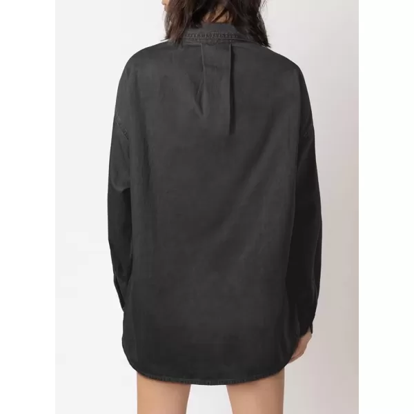 imageAstylish Women Denim Shirts Button Down Blouse Long Sleeve V Neck Casual TopsBlack