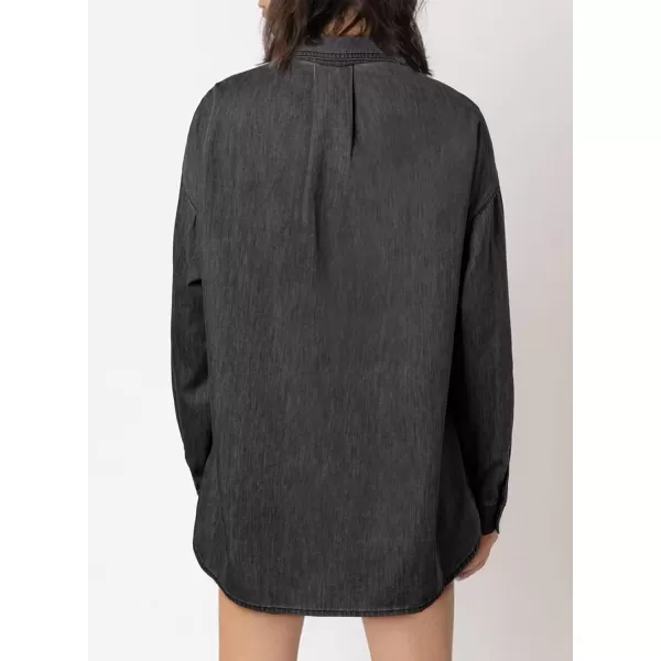 imageAstylish Women Denim Shirts Button Down Blouse Long Sleeve V Neck Casual TopsDark Grey