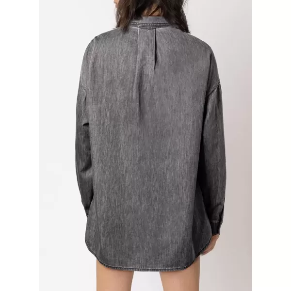 imageAstylish Women Denim Shirts Button Down Blouse Long Sleeve V Neck Casual TopsLight Grey