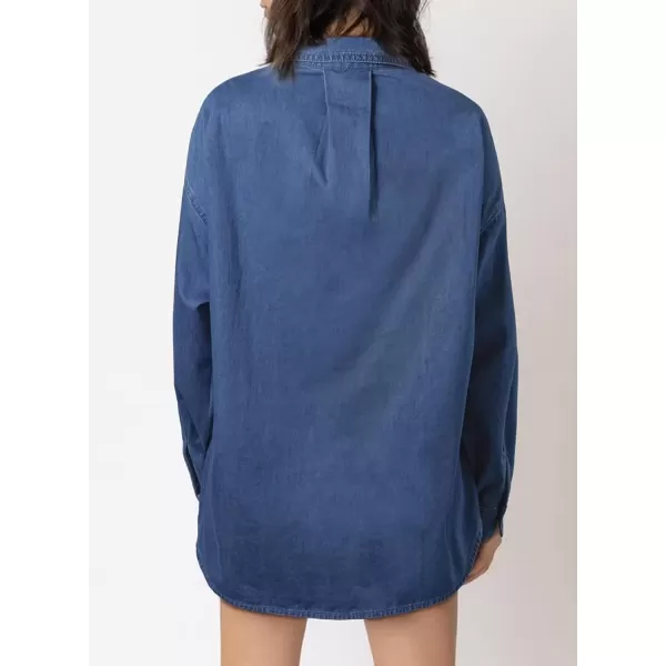 imageAstylish Women Denim Shirts Button Down Blouse Long Sleeve V Neck Casual TopsNavy Blue