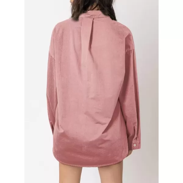 imageAstylish Women Denim Shirts Button Down Blouse Long Sleeve V Neck Casual TopsT Peach Blossom