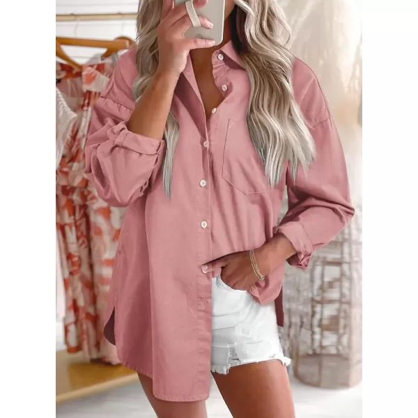 imageAstylish Women Denim Shirts Button Down Blouse Long Sleeve V Neck Casual TopsT Peach Blossom