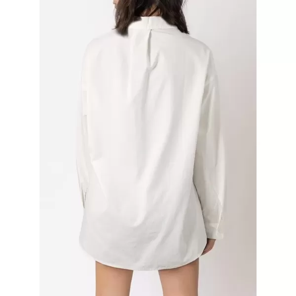 imageAstylish Women Denim Shirts Button Down Blouse Long Sleeve V Neck Casual TopsT White