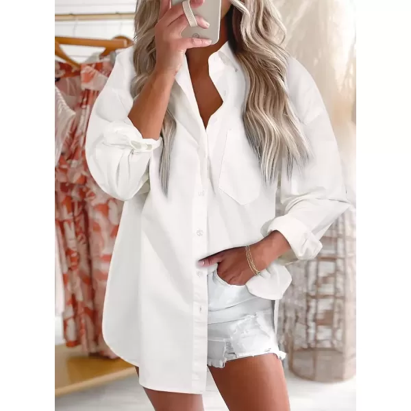 imageAstylish Women Denim Shirts Button Down Blouse Long Sleeve V Neck Casual TopsT White