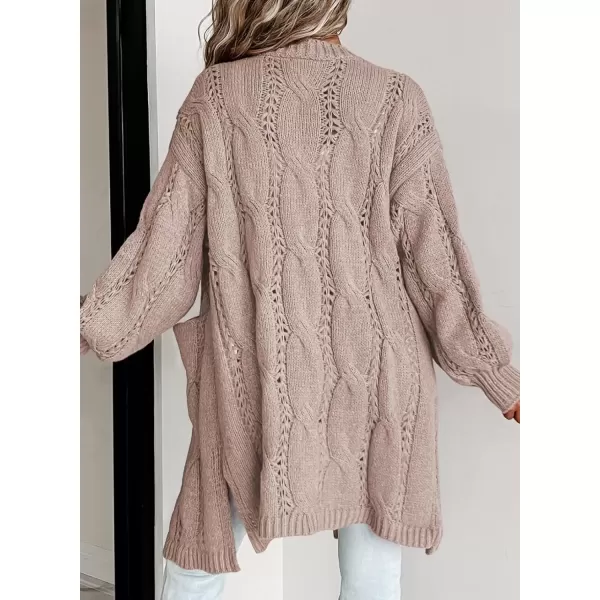imageAstylish Women Fall Cardigan Sweaters Chunky Cable Knit Cardigan Sweaters with PocketsApricot