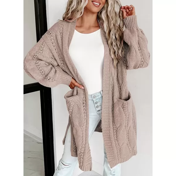 imageAstylish Women Fall Cardigan Sweaters Chunky Cable Knit Cardigan Sweaters with PocketsApricot