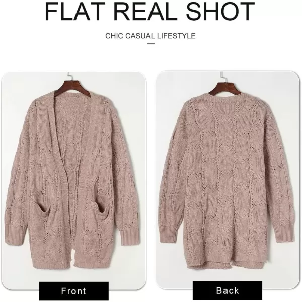 imageAstylish Women Fall Cardigan Sweaters Chunky Cable Knit Cardigan Sweaters with PocketsApricot