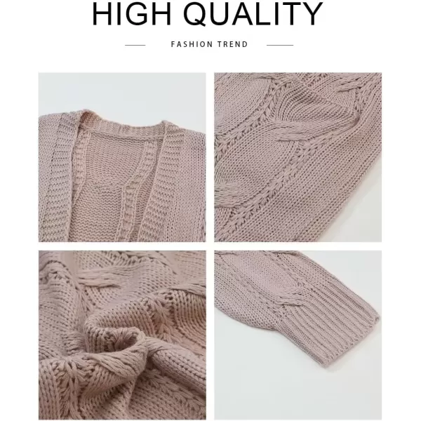 imageAstylish Women Fall Cardigan Sweaters Chunky Cable Knit Cardigan Sweaters with PocketsApricot