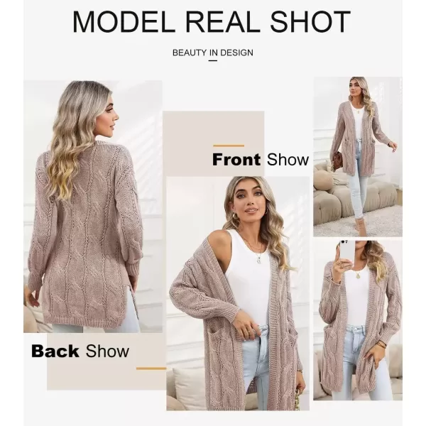 imageAstylish Women Fall Cardigan Sweaters Chunky Cable Knit Cardigan Sweaters with PocketsApricot