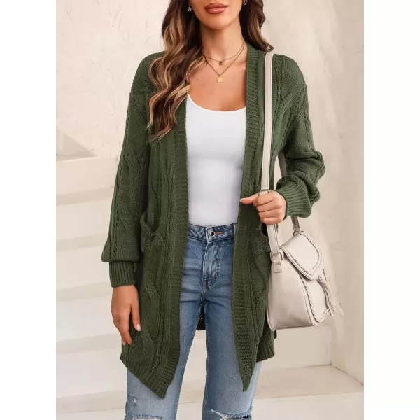 imageAstylish Women Fall Cardigan Sweaters Chunky Cable Knit Cardigan Sweaters with PocketsGreen