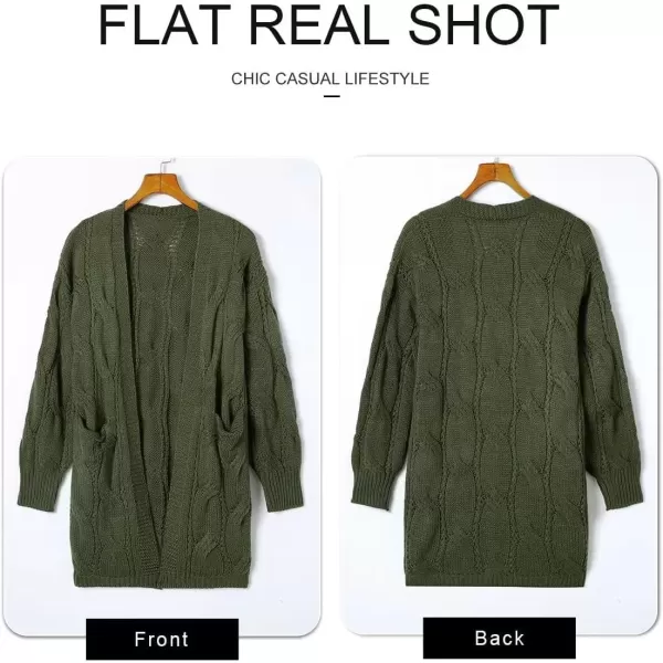 imageAstylish Women Fall Cardigan Sweaters Chunky Cable Knit Cardigan Sweaters with PocketsGreen